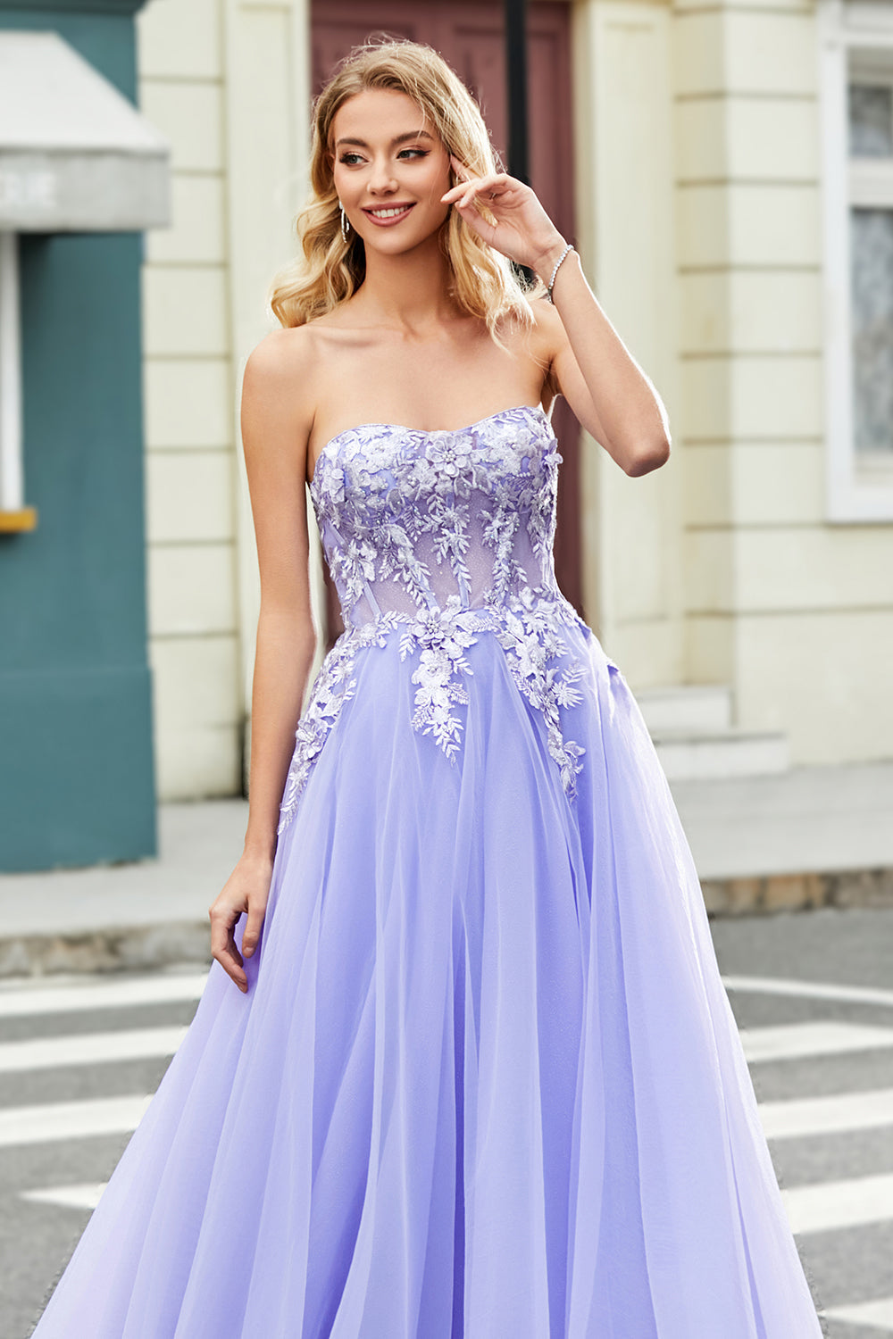 Gorgeous A Line Off the Shoulder Lavender Corset Ball Dress with Appliques