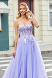 Gorgeous A Line Off the Shoulder Lavender Corset Ball Dress with Appliques
