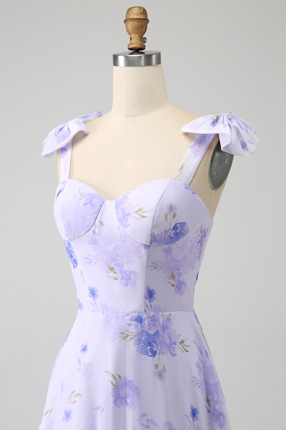 Lilac Corset Floral A-Line Spaghetti Straps Long Ball Dress