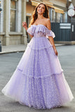 Off The Shoulder Lilac Corset A-Line Long Ball Dress