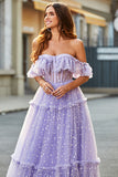 Off The Shoulder Lilac Corset A-Line Long Ball Dress