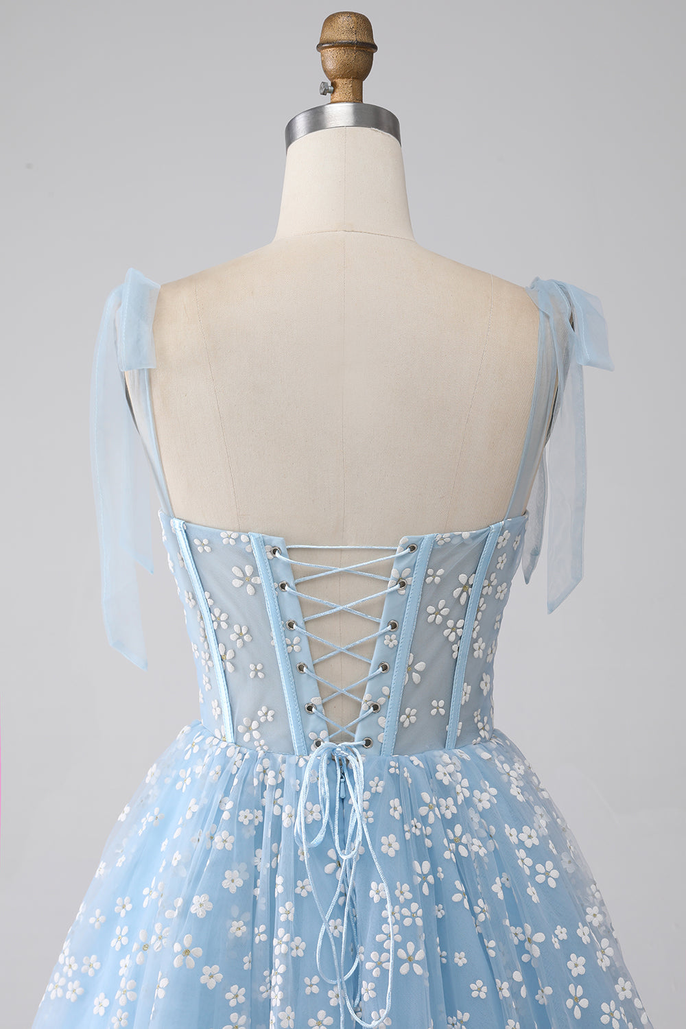 A-Line Spaghetti Straps Sky Blue Corset Ball Dress