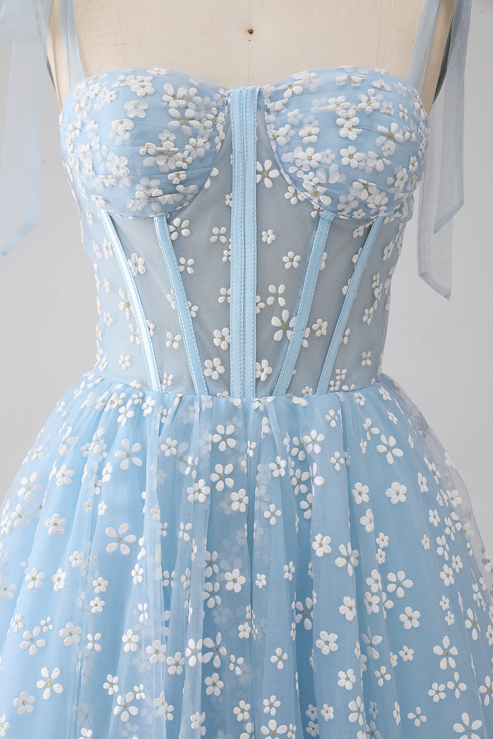 A-Line Spaghetti Straps Sky Blue Corset Ball Dress