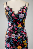 Black Floral Mermaid Spaghetti Straps Long Ball Dress With Embroidery