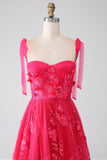A-Line Spaghetti Straps Fuchsia Long Ball Dress with Slit