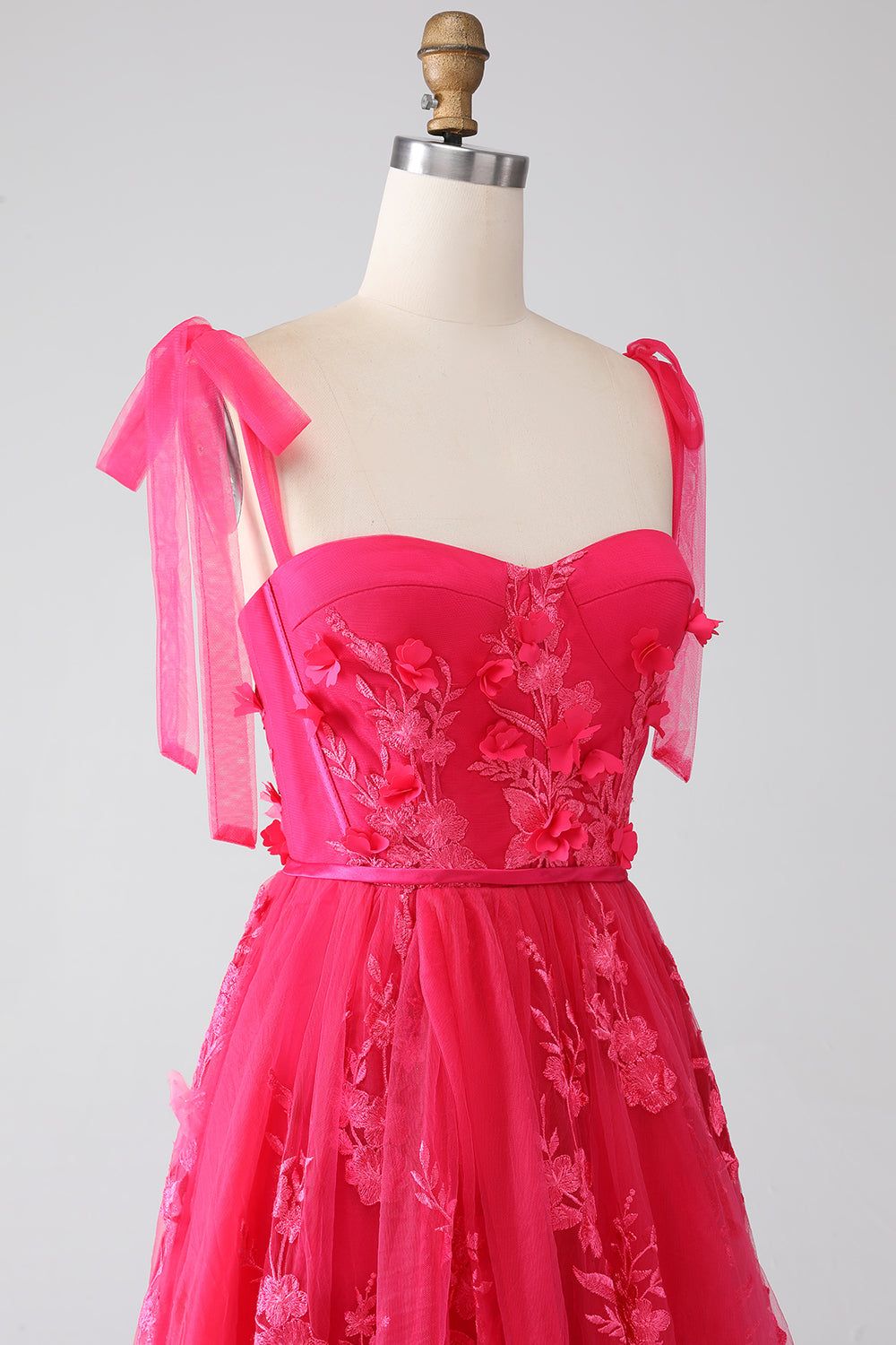 A-Line Spaghetti Straps Fuchsia Long Ball Dress with Slit