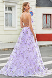 Gorgeous A Line Spaghetti Straps Lilac Long Ball Dress with 3D Flowers