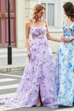 Gorgeous A Line Spaghetti Straps Lilac Long Ball Dress with 3D Flowers