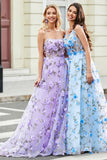 Gorgeous A Line Spaghetti Straps Lilac Long Ball Dress with 3D Flowers