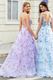 Gorgeous A Line Spaghetti Straps Lilac Long Ball Dress with 3D Flowers