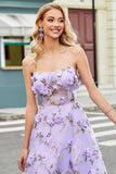 Gorgeous A Line Spaghetti Straps Lilac Long Ball Dress with 3D Flowers