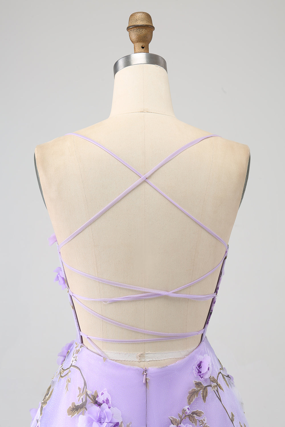 Lilac A-Line Spaghetti Straps Long Ball Dress with 3D Flowers