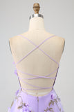 Lilac A-Line Spaghetti Straps Long Ball Dress with 3D Flowers