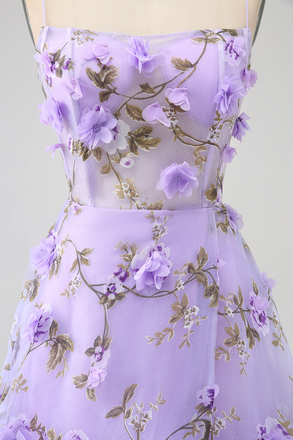 Lilac A-Line Spaghetti Straps Long Ball Dress with 3D Flowers