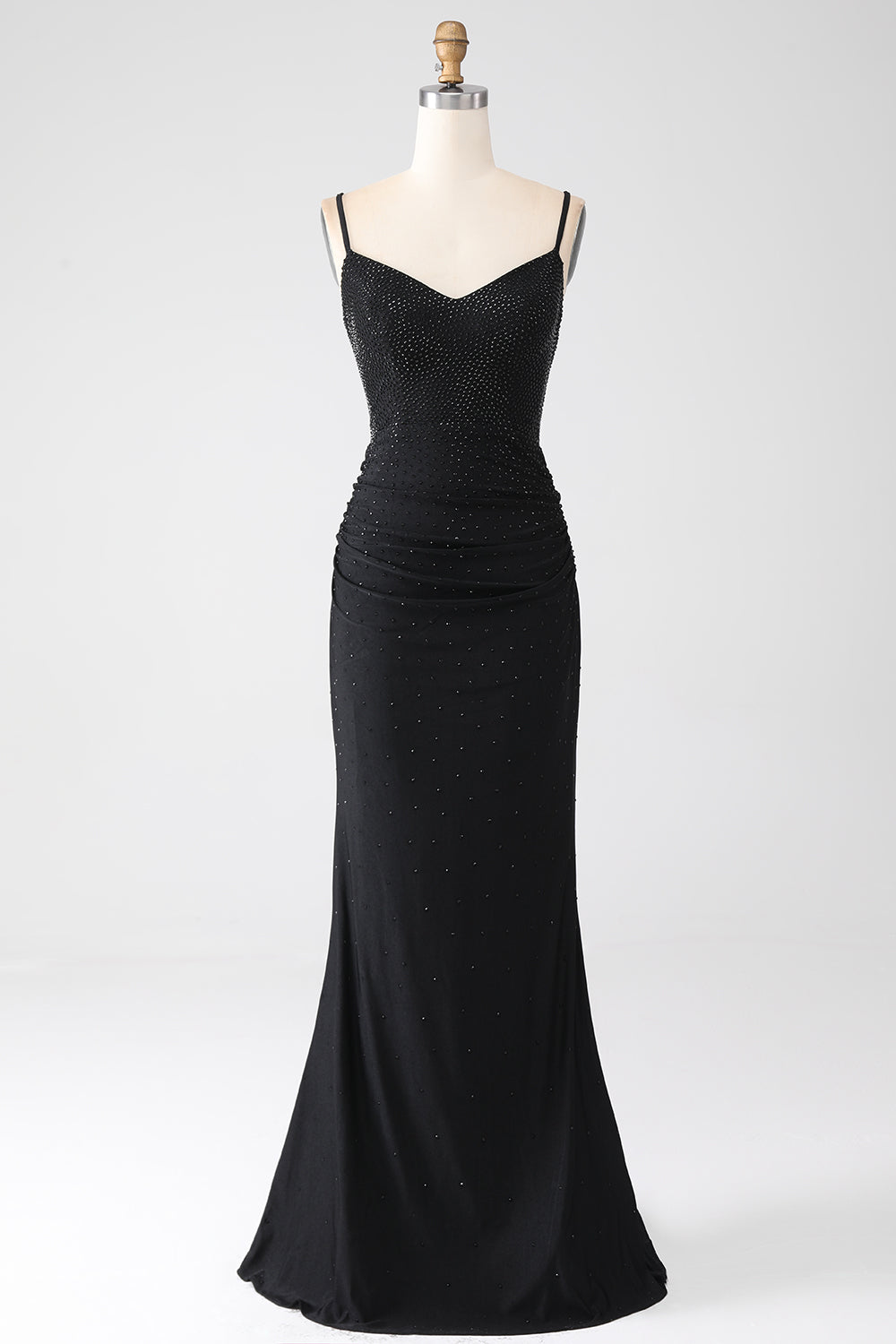 Sparkly Mermaid Spaghetti Straps Black Long Ball Dress with Beading