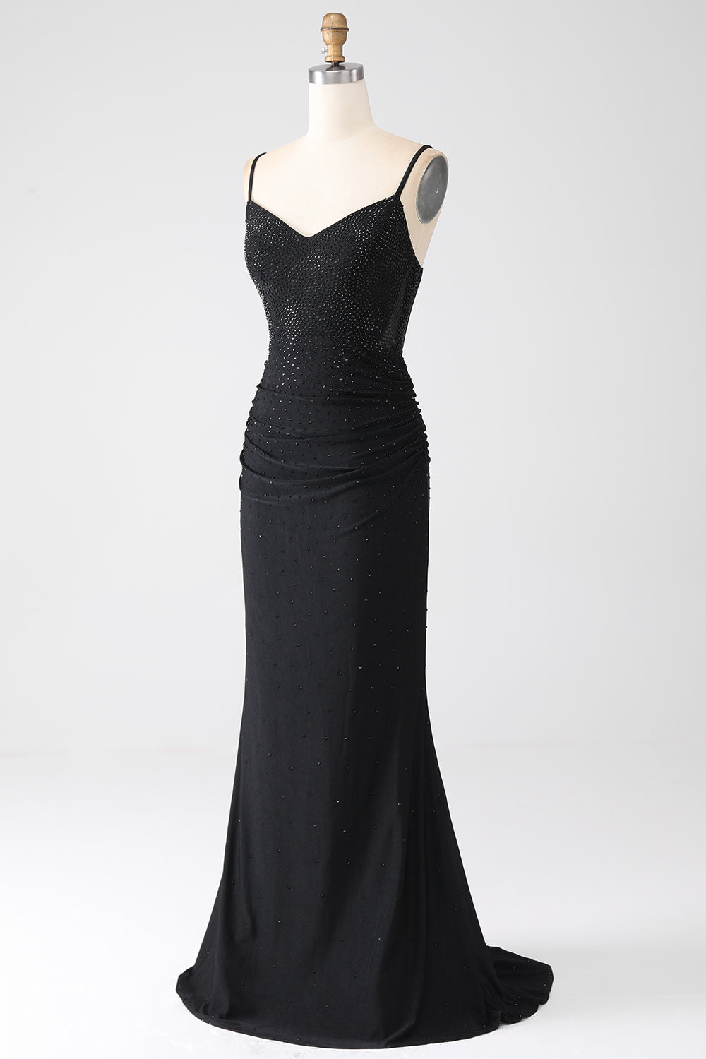 Sparkly Mermaid Spaghetti Straps Black Long Ball Dress with Beading