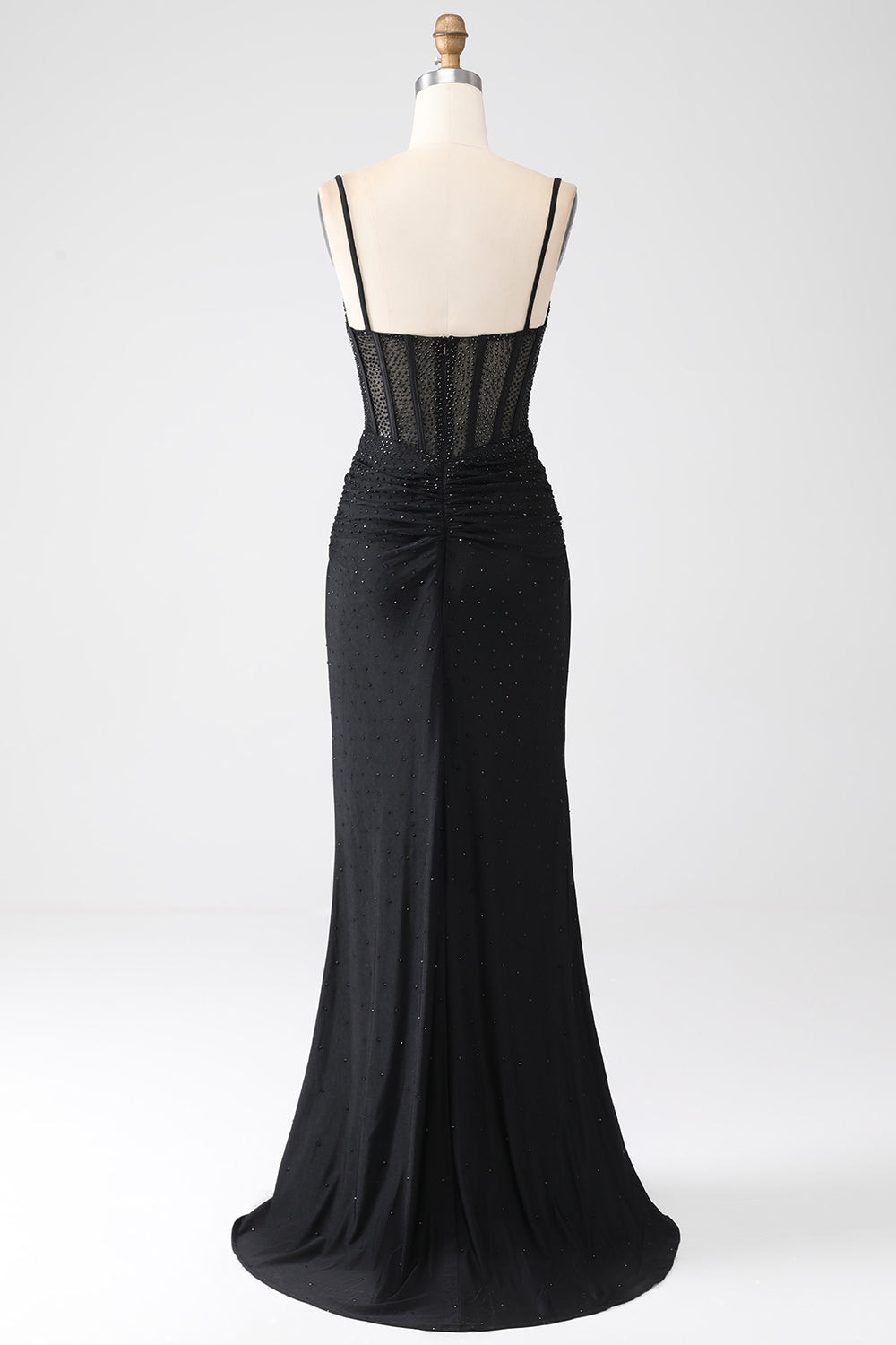 Sparkly Mermaid Spaghetti Straps Black Long Ball Dress with Beading