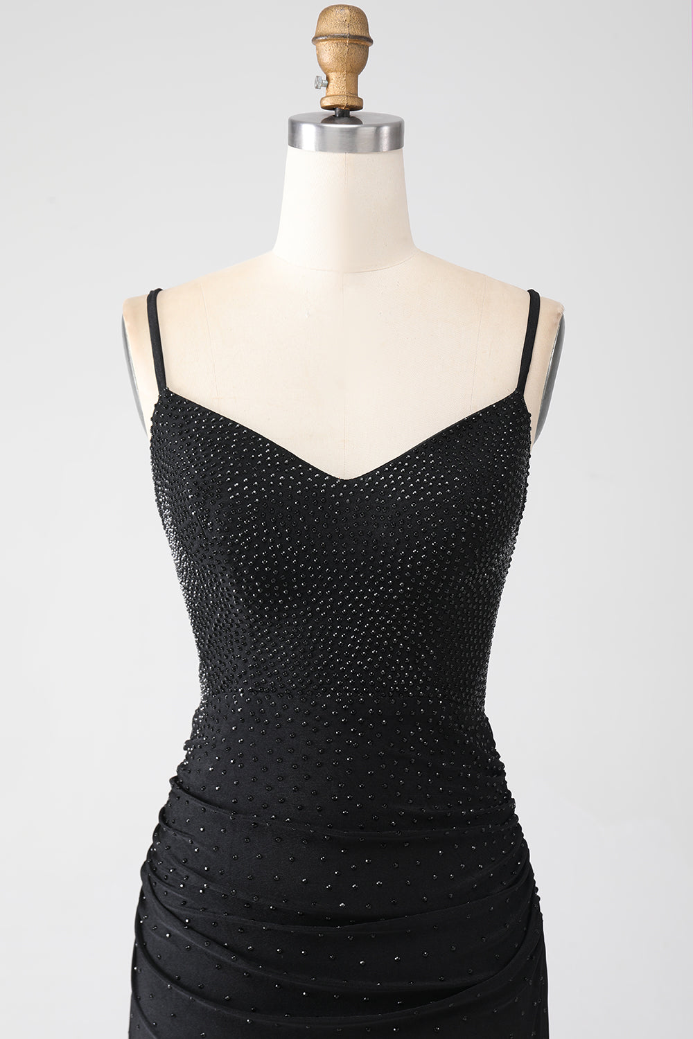 Sparkly Mermaid Spaghetti Straps Black Long Ball Dress with Beading