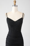 Sparkly Mermaid Spaghetti Straps Black Long Ball Dress with Beading