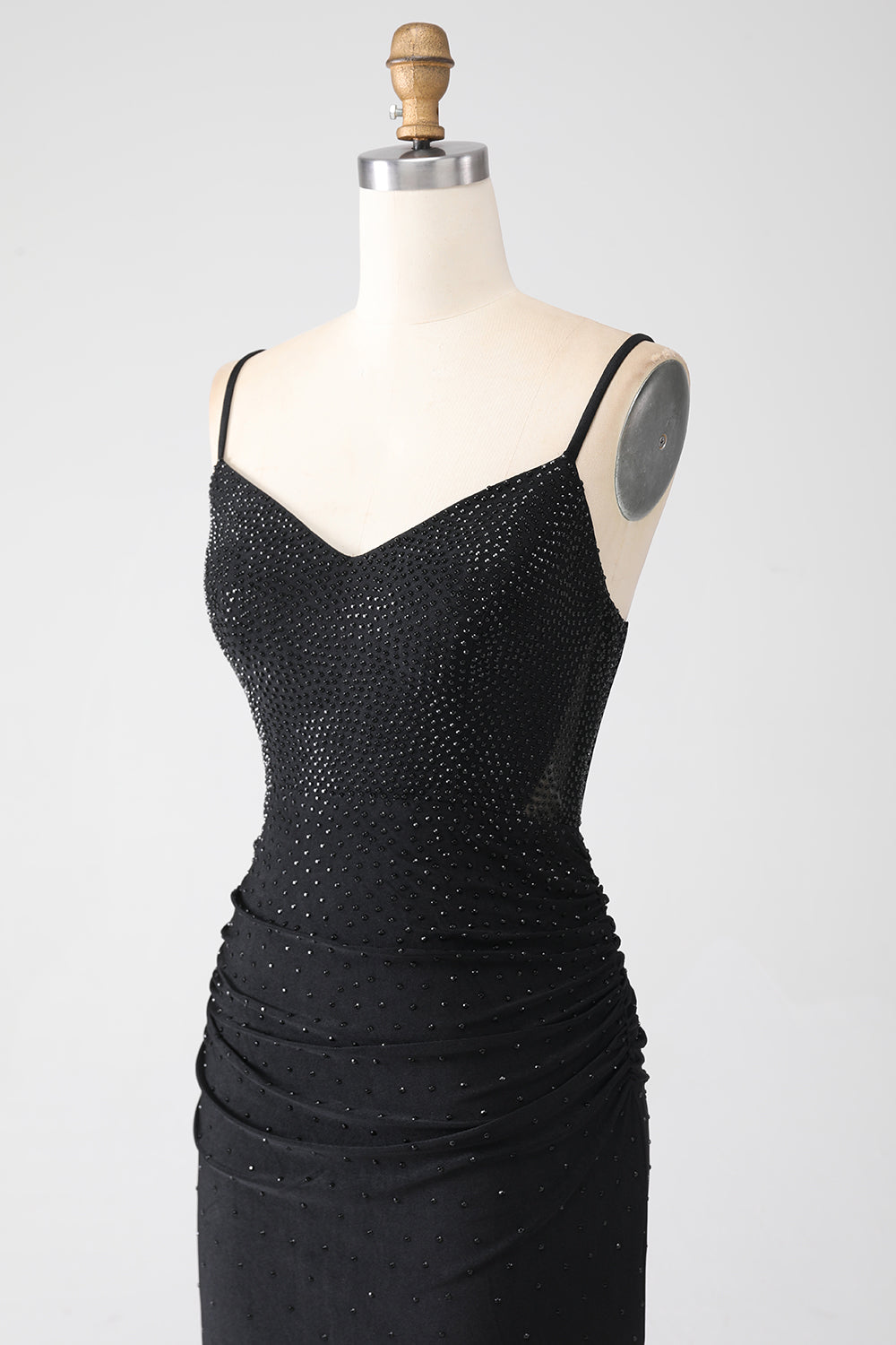 Sparkly Mermaid Spaghetti Straps Black Long Ball Dress with Beading