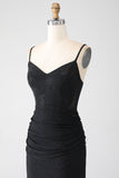 Sparkly Mermaid Spaghetti Straps Black Long Ball Dress with Beading
