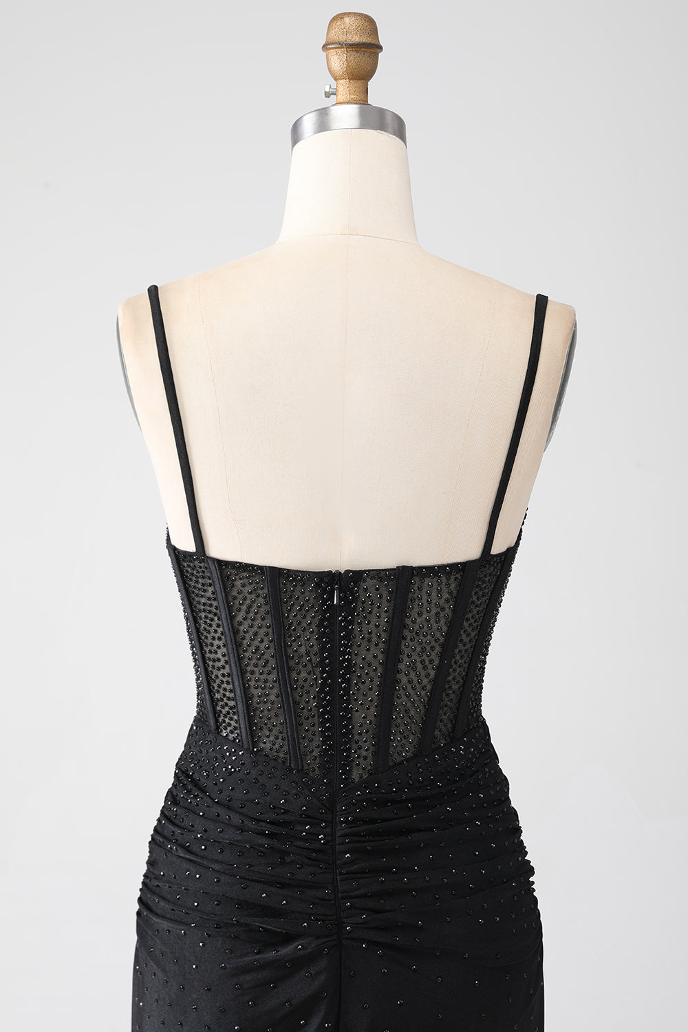 Sparkly Mermaid Spaghetti Straps Black Long Ball Dress with Beading