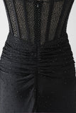 Sparkly Mermaid Spaghetti Straps Black Long Ball Dress with Beading