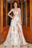 Ivory Floral Corset A-Line Long Embroidered Ball Dress