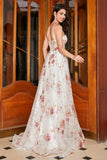 Ivory Floral Corset A-Line Long Embroidered Ball Dress