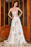 Ivory Floral Corset A-Line Long Embroidered Ball Dress