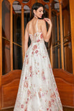 Ivory Floral Corset A-Line Long Embroidered Ball Dress