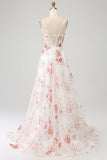 Ivory Floral Corset A-Line Long Embroidered Ball Dress