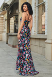 Black Flower Embroidered Mermaid Ball Dress With Side Slit