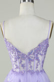 Cute A Line Spaghetti Straps Dark Blue Sparkly Corset Cocktail Dress