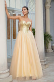 Princess A Line Sweetheart Golden Long Ball Dress