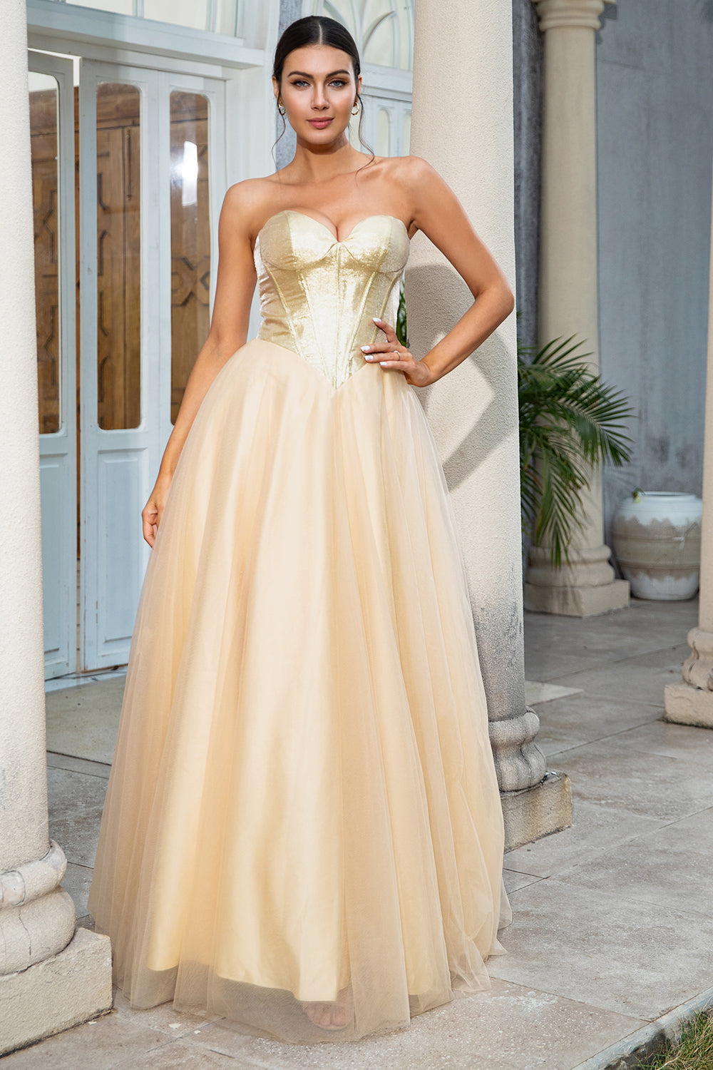 Princess A Line Sweetheart Golden Long Ball Dress