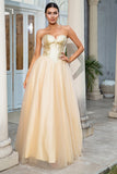 Princess A Line Sweetheart Golden Long Ball Dress