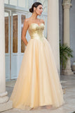 Princess A Line Sweetheart Golden Long Ball Dress