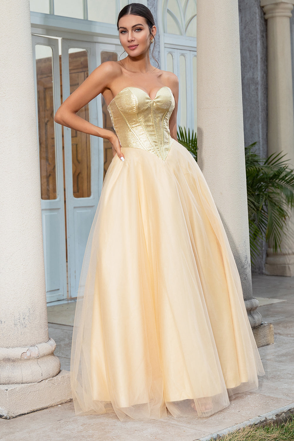 Princess A Line Sweetheart Golden Long Ball Dress