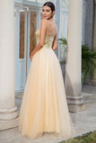 Princess A Line Sweetheart Golden Long Ball Dress