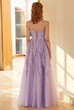 Charming A Line Spaghetti Straps Light Purple Long Ball Dress with Appliques