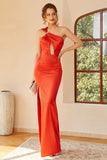 Orange One-Shoulder Cut-Out Long Ball Dress