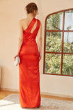 Orange One-Shoulder Cut-Out Long Ball Dress