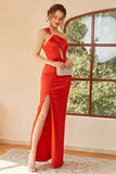 Orange One-Shoulder Cut-Out Long Ball Dress