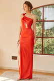 Orange One-Shoulder Cut-Out Long Ball Dress