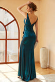 Peacock Blue Ruched Long Ball Dress