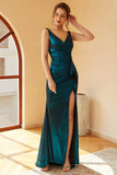 Peacock Blue Ruched Long Ball Dress