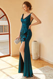 Peacock Blue Ruched Long Ball Dress