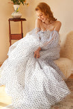 White Polka Dots Long Ball Dress with Sleeves