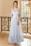 Princess A Line Off the Shoulder Light Blue Long Ball Dress